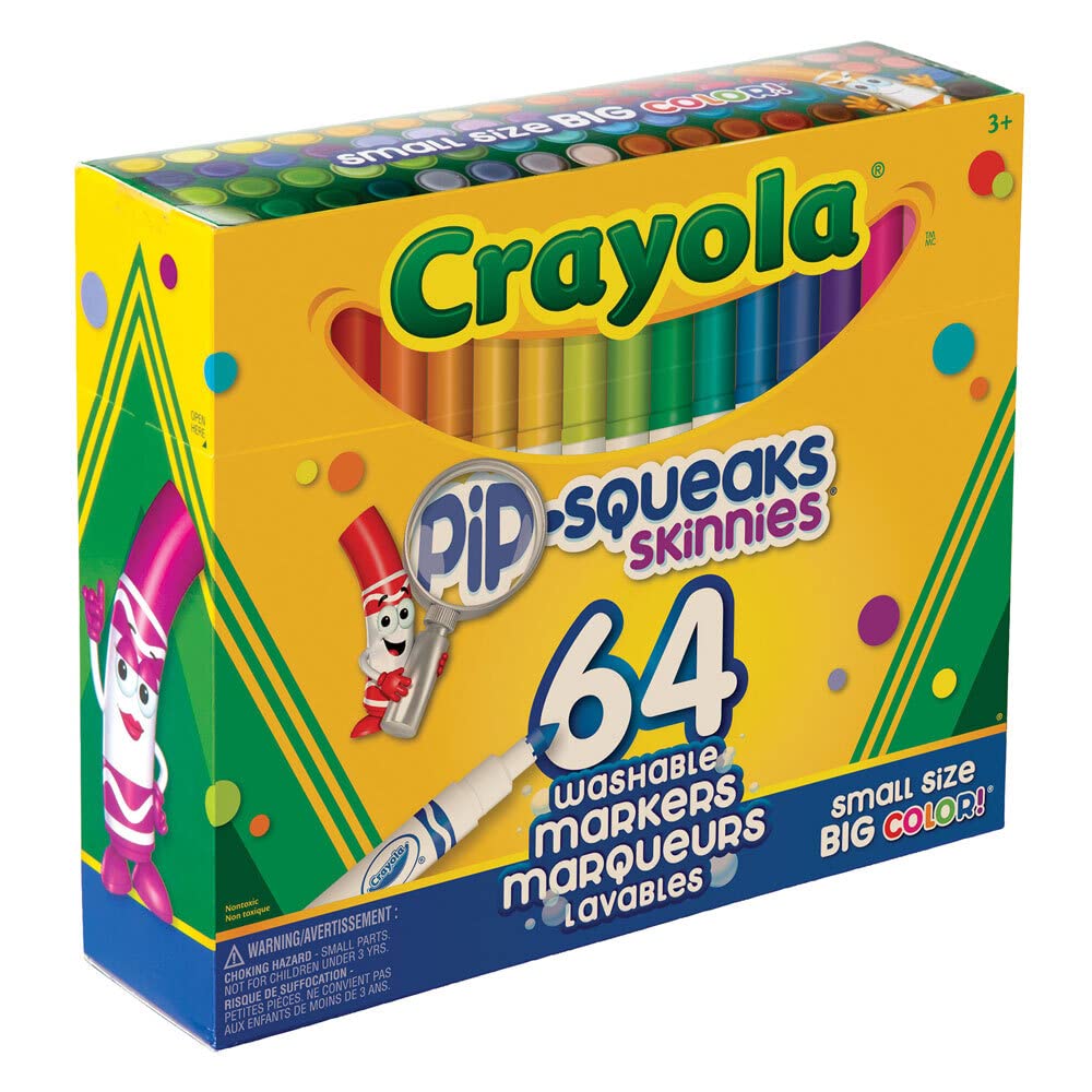 Crayola Pip-Squeaks Skinnies Washable Markers (64ct), Mini Markers for Kids, Coloring Markers, Craft Supplies, Kids Holiday Gift, 3+