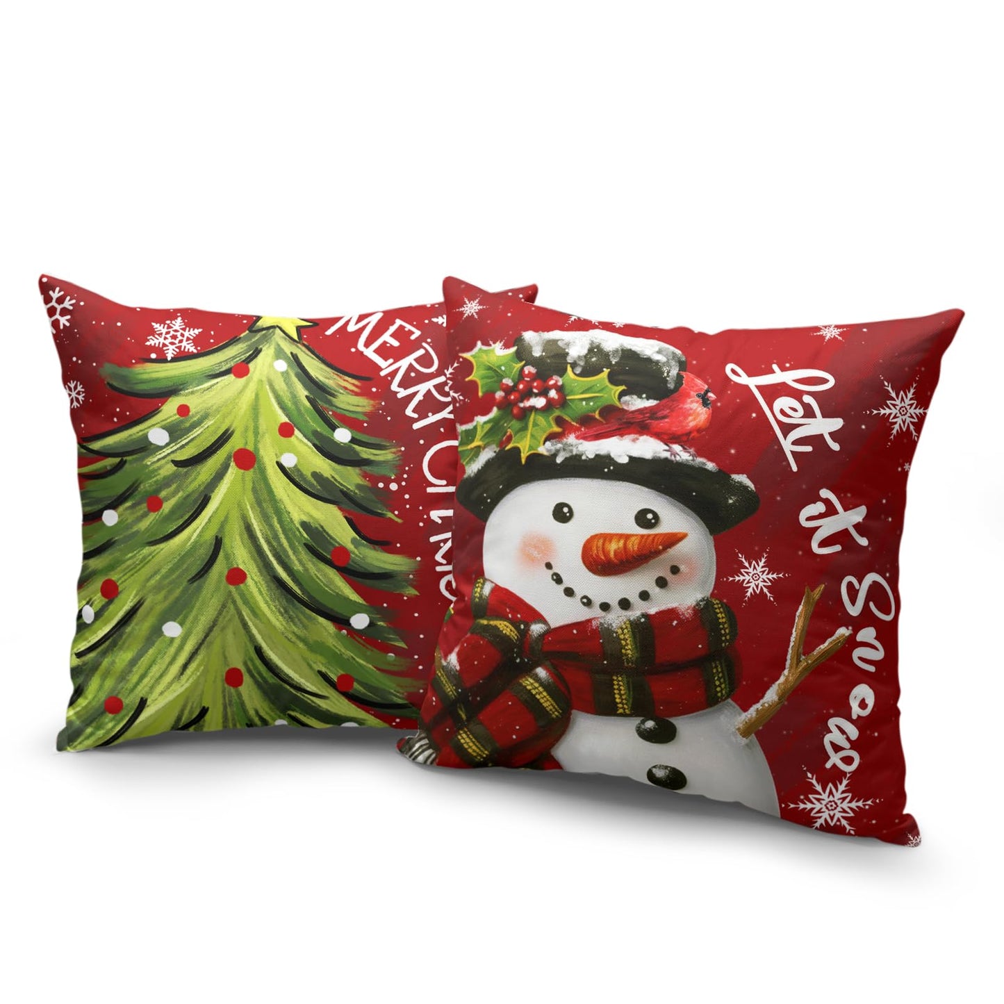 Cryfox Xmas Snowman Pillow Covers 18x18 Pillow Cases Winter Christmas Tree Pillow Cover Set of 2 Holiday Cushion Case Xmas Decoration for Couch Bed Sofa