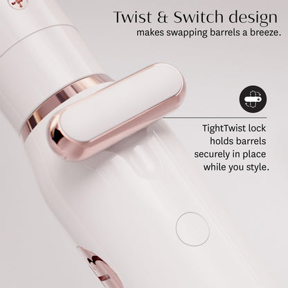 T3 Switch Kit Professional Ionic Interchangeable Curling Iron with 3 Ceramic Clip & Wand Long Barrels for Curling and Waving, 9 Adjustable Heat Settings & Ion Generator, White/Rose Gold