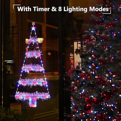 Toodour Christmas Decorations Indoor Lights, 2.65ft LED Christmas Lights, Red White Blue Wall Window Hanging Light, Battery Operated Holiday Decoration for Outdoor Garden New Year Home Decor