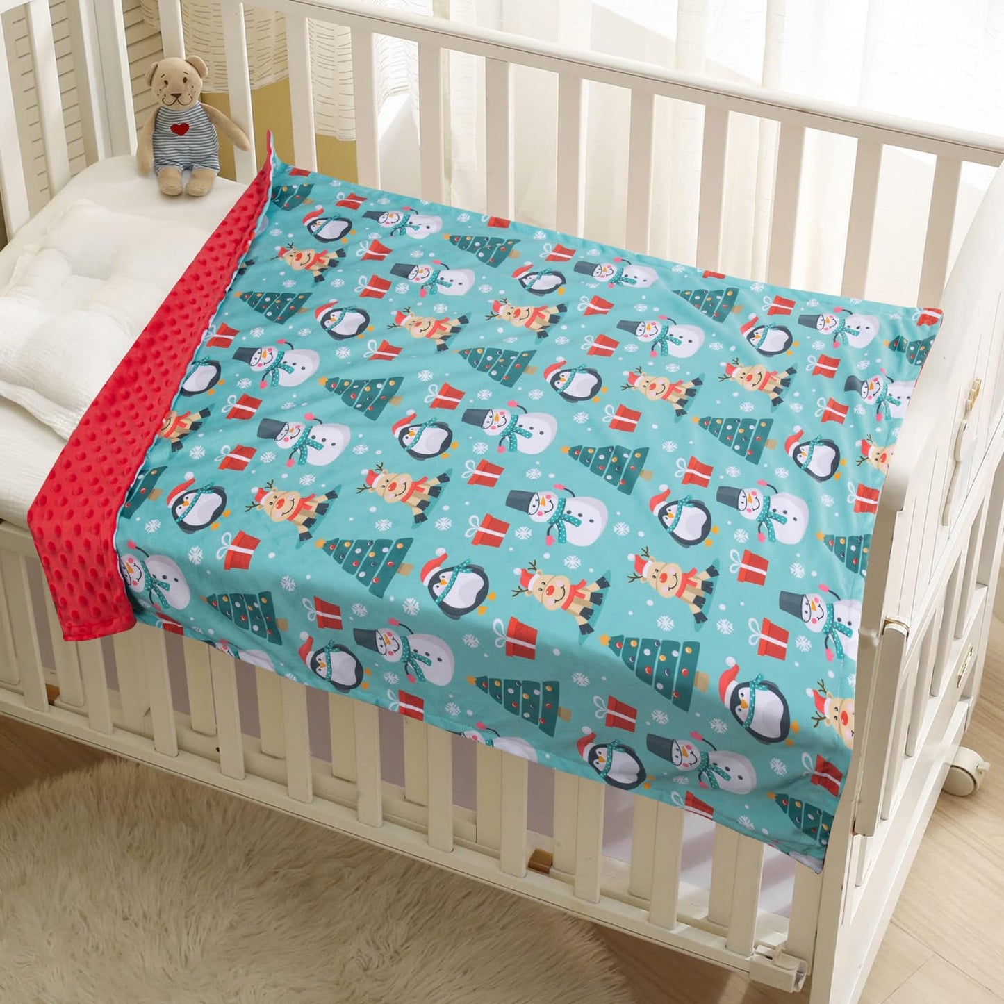 Donsonny Baby Blanket for Boys Girls Soft Minky with Double Layer Dotted Backing, Cartoon Printed 30 x 40 Inch Receiving Blanket (Christmas Snowman)