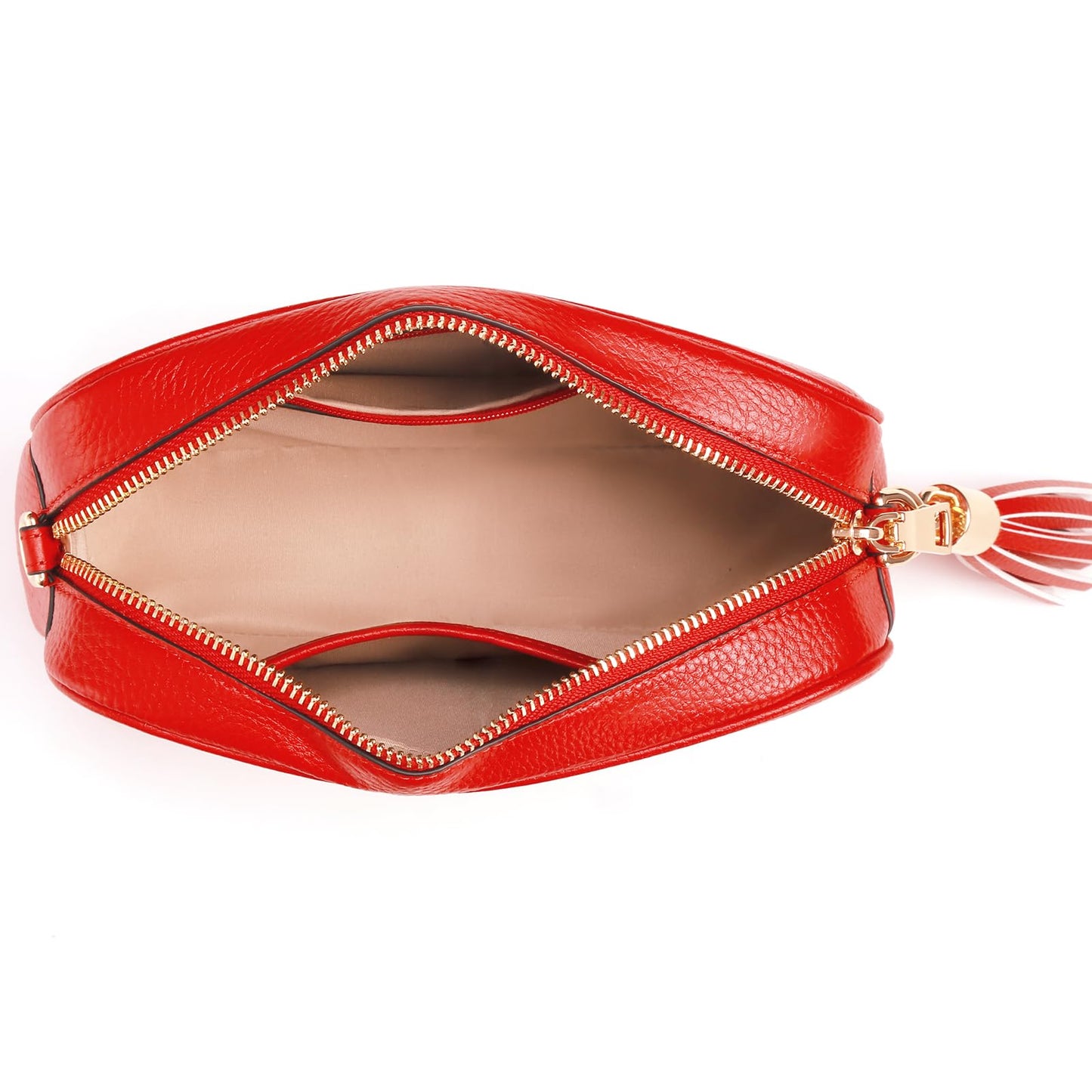 Chrysansmile Crossbody Bags for Women Genuine Leather Small Purse Red Soft Cross Body Bag with Tassel
