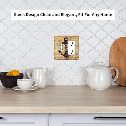 Anchor Nautical Vintage Map 2 Gang Light Switch Covers Single Toggle Rocker Combo Wall Plate Electrical Faceplate Decorative Switchplate for Office Livingroom Home Decor