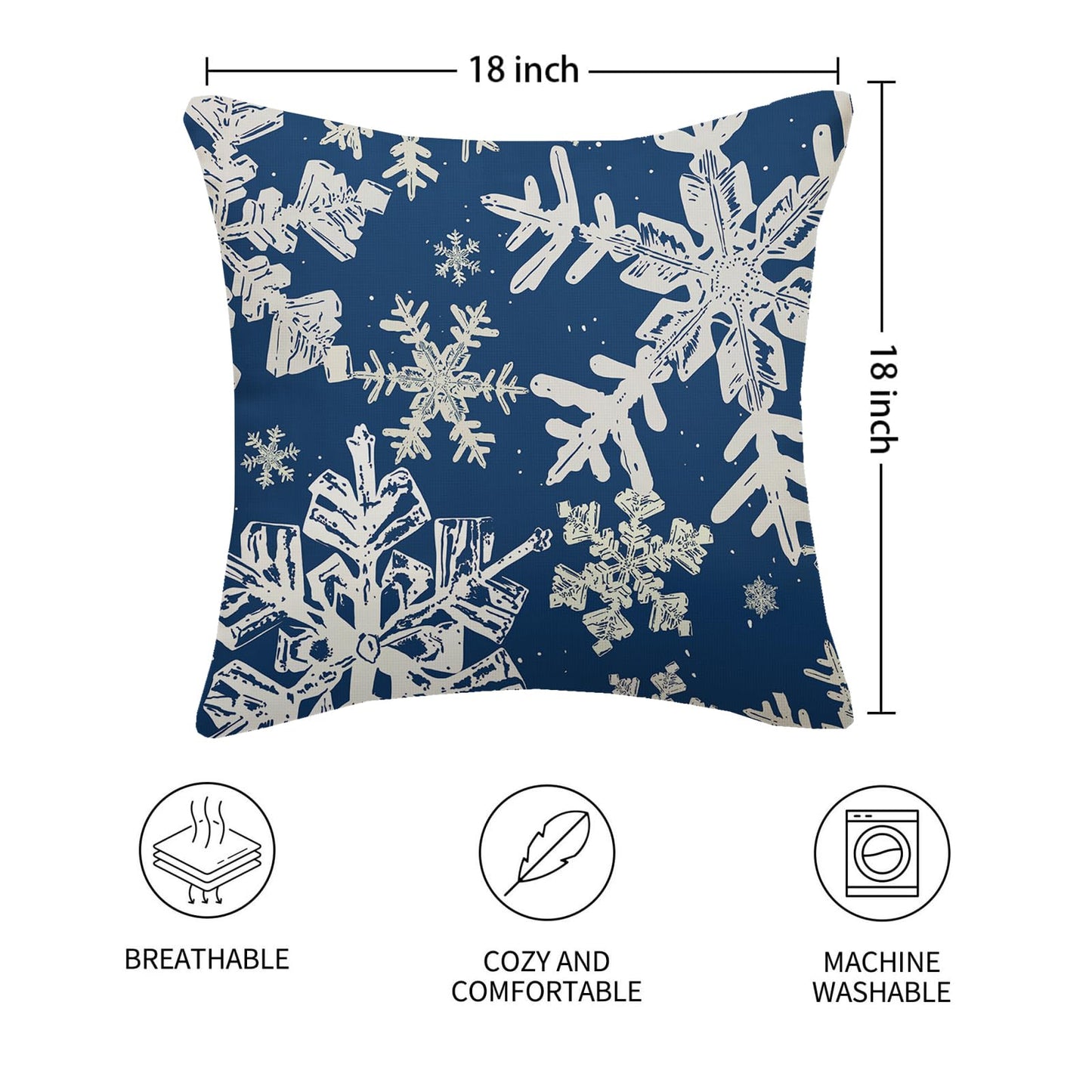 AELUTYSH Navy Blue Christmas Pillow Covers 18x18 Inch Set of 2 Winter Snowflake Decorative Throw Pillows Farmhouse Holiday Christmas Decor Cushion Covers Linen for Home Living Room Bed Outdoor