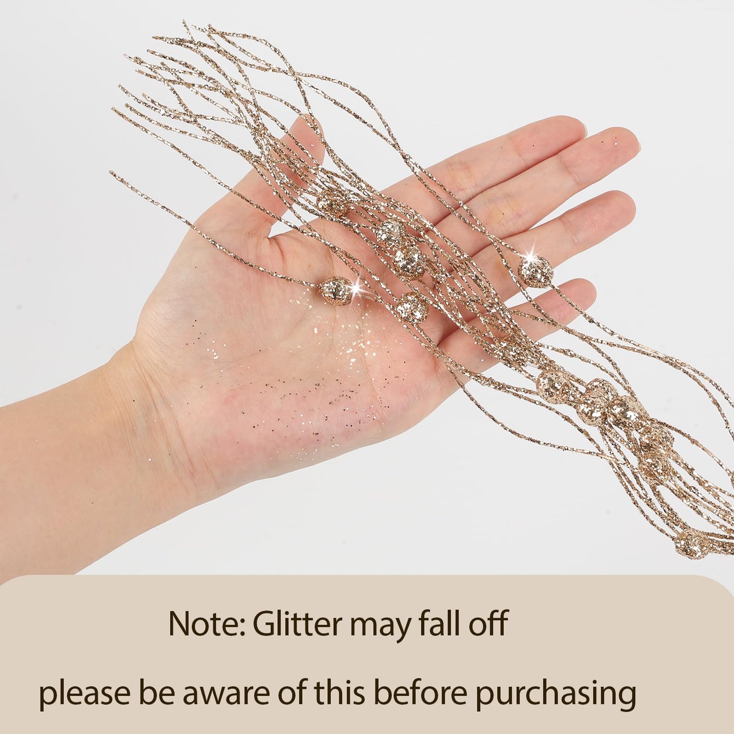 Artificial Glitter Berry Stem Ornaments, 10 Pack Decorative Bead Sticks, Christmas Picks, Glittery Twigs Branches for Christmas Tree DIY Wreath Crafts Vase Filler Home Decor (Champagne, 10 PACK)