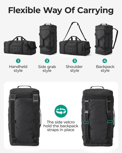 60L Foldable Duffle Bag - Large Travel Duffel & Backpack | Army Green