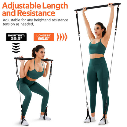 Pilates Bar Kit with Resistance Bands, 3-Section Multifunctional Yoga Pilates Bar with Metal Adjustment Buckle.Portable Pilates Equipment for Women & Men Full-Body Workouts at Home Gym