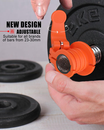 ZY-HUAN Pro Barbell Clips 1 inch Barbell Clamps 0.9-1.18inch Quick Release Weight Clips for Bars Multi-Size Adjustable Olympic Barbell Clamps (Orange)