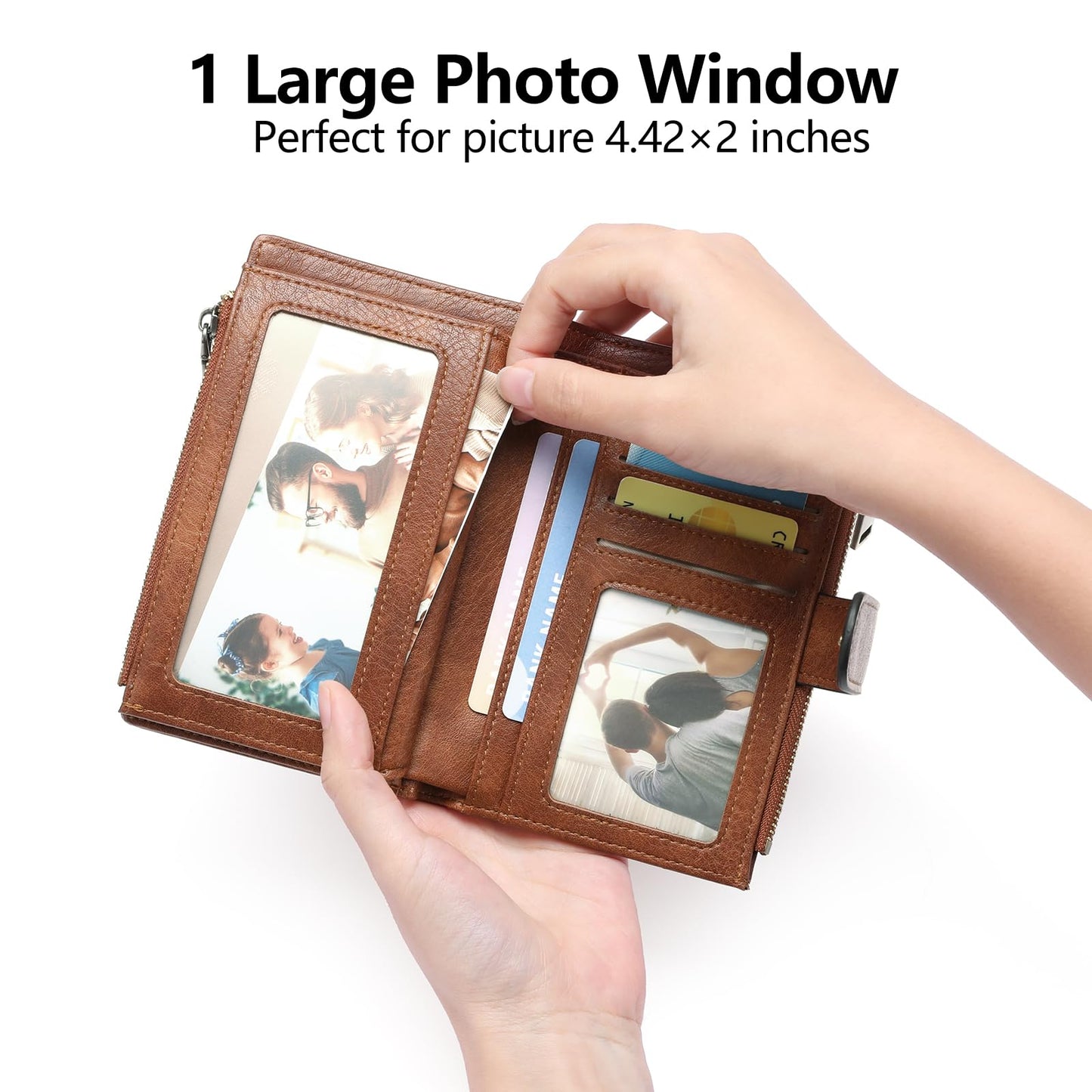 GOIACII Womens Wallets RFID Blocking Leather Trifold Clutch Wallet Credit Card Holder Ladies Purse 3 ID Windows Brown