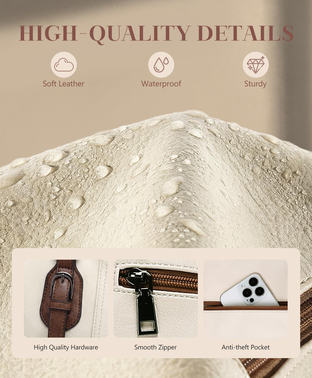 VASCHY Hobo Bags for Women, Vegan Leather Top Handle Satchel Shoulder Purse Handbag Purse with Crossbody Guitar Strap Beige