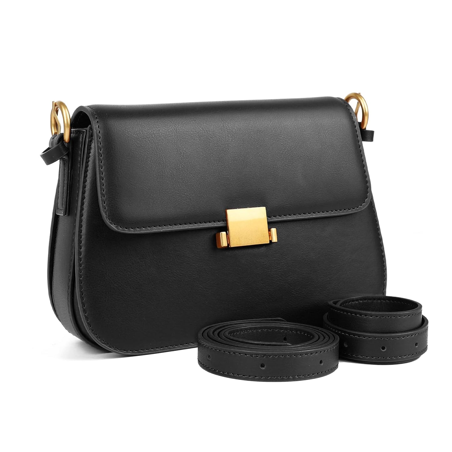 MoreFarther Crossbody Bags for Women, Genuine Leather Shoulder Bag Crossbody Purses with Removable Adjustable Straps（Black）