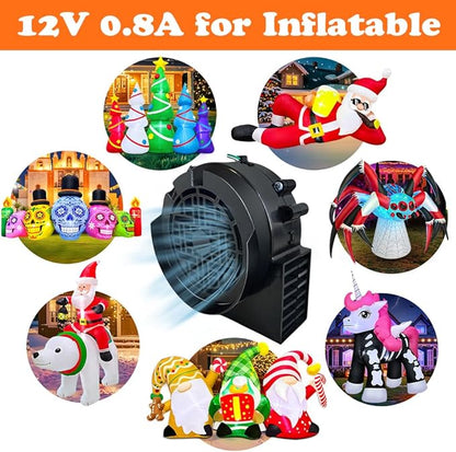 Inflatable Fan Replacement 12V 0.8A, Mini Air Blower Fan with 12V 1A Adapter and 3 LED Bulbs for Halloween Christmas Inflatable Outdoor Yard Decorations