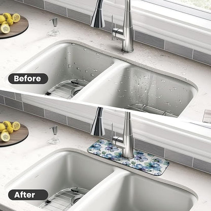Abstract Flower Blooming Floral Watercolor Kitchen Sink Splash Guard Faucet Mat