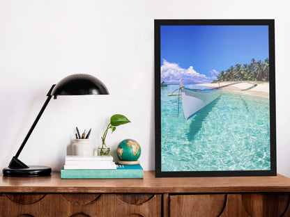 Beach Art Wall Decor Coral Beach Sand Sea Palapa Tropical Palm Tree Photo Sunset Landscape Pictures Ocean Scenic Scenery Nature Photography Paradise Cool Wall Art Print Poster 36x24