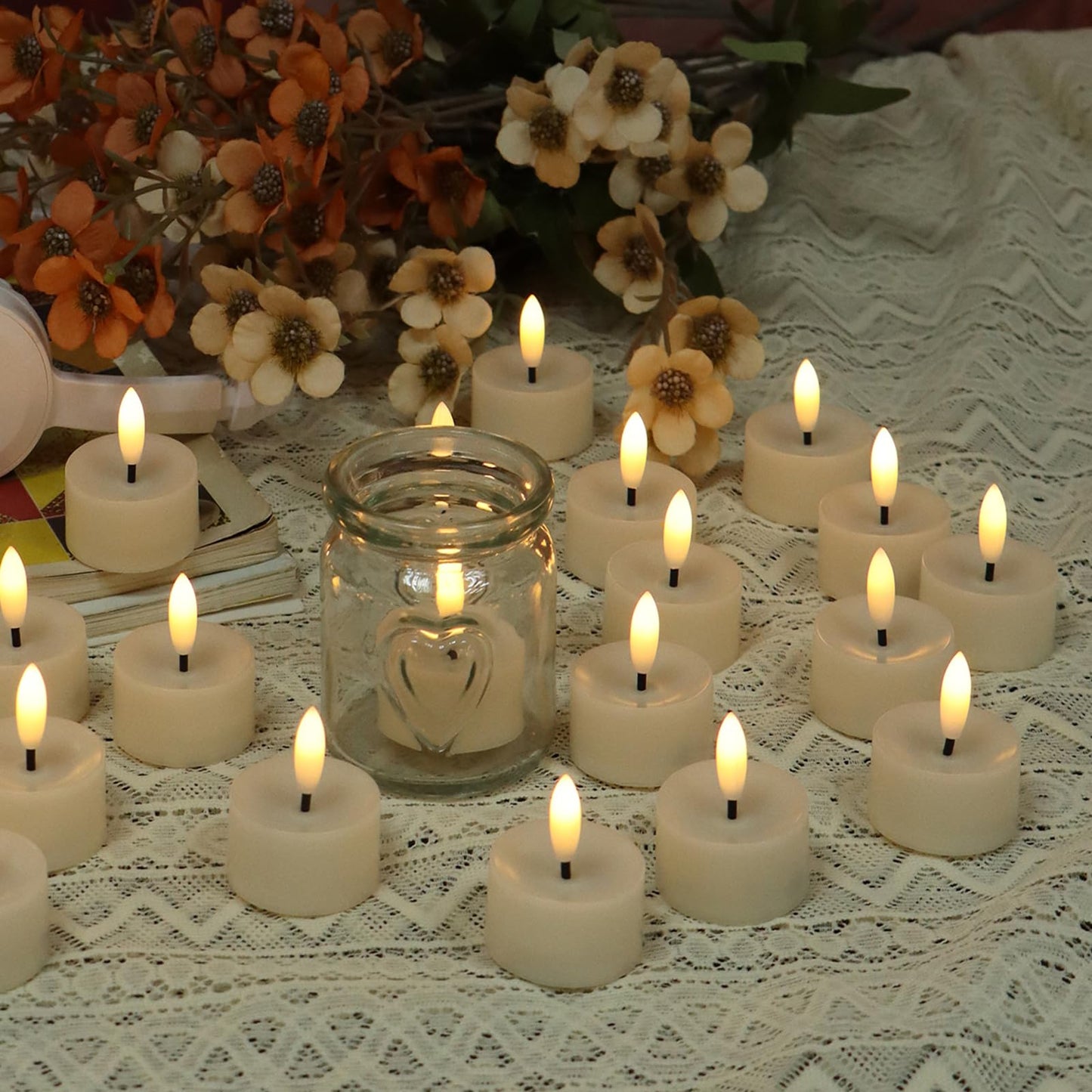 Flameless LED Tealight Candles, Battery Operated Fake LED Lights Electric Flickering Tea Lights for Wedding Party Halloween Christmas Party Theme Party, Holiday Decor Home Decorations, Set of 50