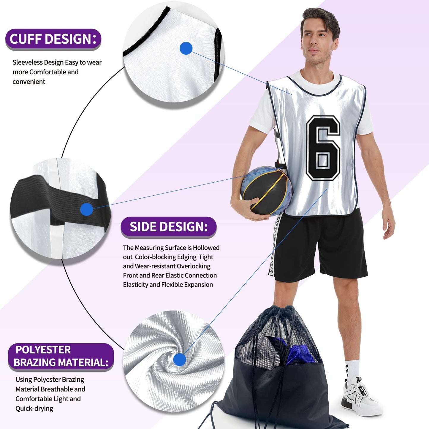 PULUOMASI 12 Pcs Sports Pinnies Numbered for Soccer Basketball Training