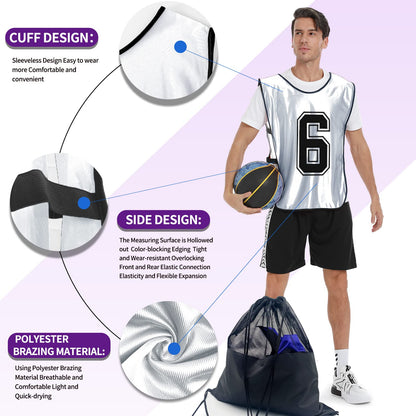 PULUOMASI 12 Pcs Sports Pinnies Numbered for Soccer Basketball Training