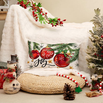 AACORS Christmas Pillow Cover 12X20 Inch Baubles Christmas Tree Stars Joy Decoration Holiday Farmhouse Winter Pillow Case for Sofa Couch Decor（Red） AA613-12