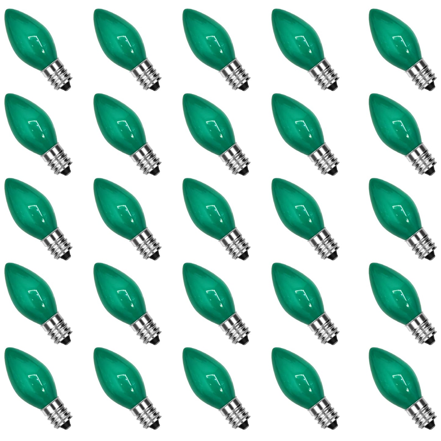 GOOTHY 25 Pack C7 LED Replacement Christmas Light Bulb, C7 Green Replacemen Bulbs for Outdoor String Lights Window Candles Chandeliers Salt Lamp, E12 LED Bulb Dimmable, 0.6W Night Light Bulb -Green
