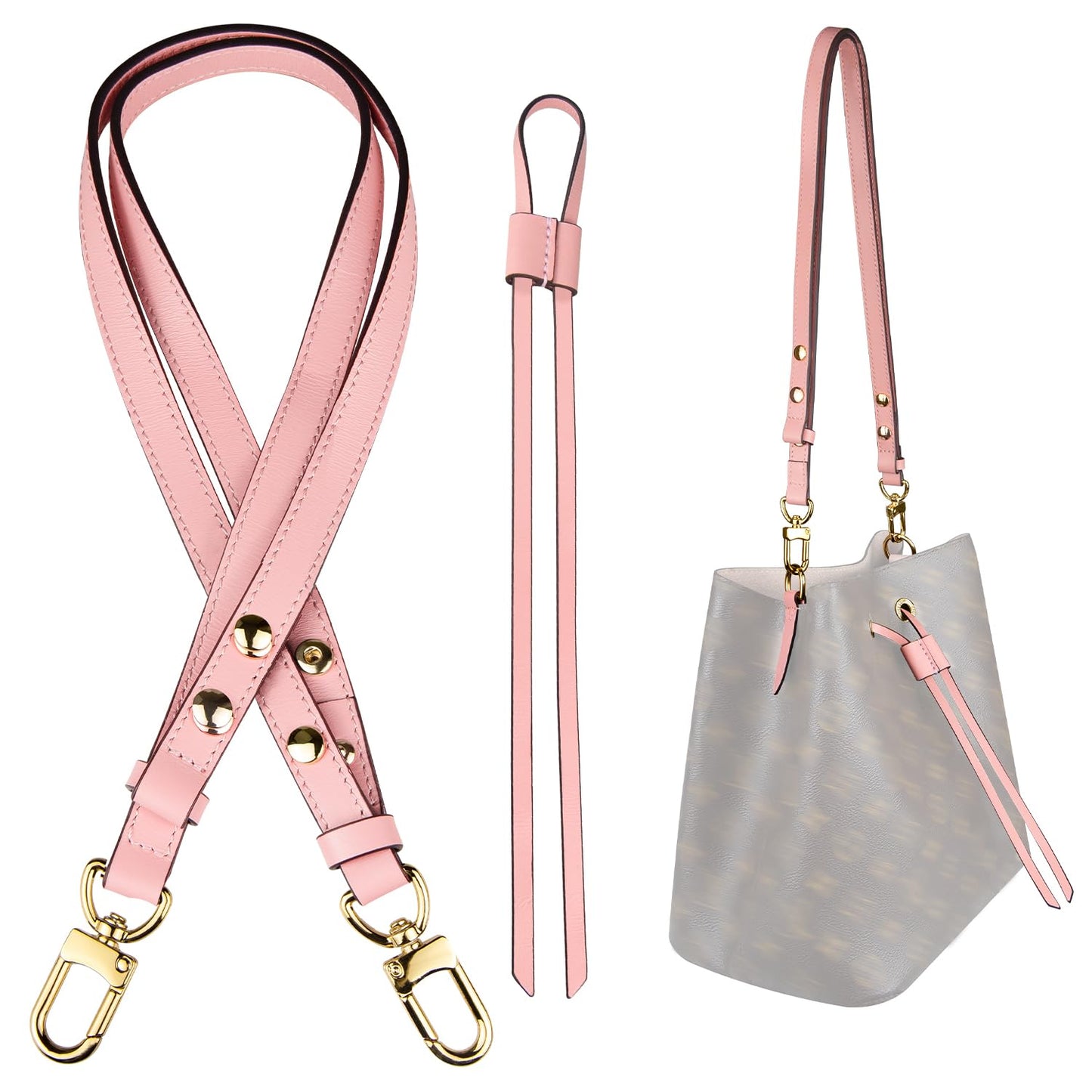 Soying Strap Kit for Neonoe Bag, Replacement Leather Shoulder Strap with Drawstring Strap for Neo Noe-Rouse Poudre