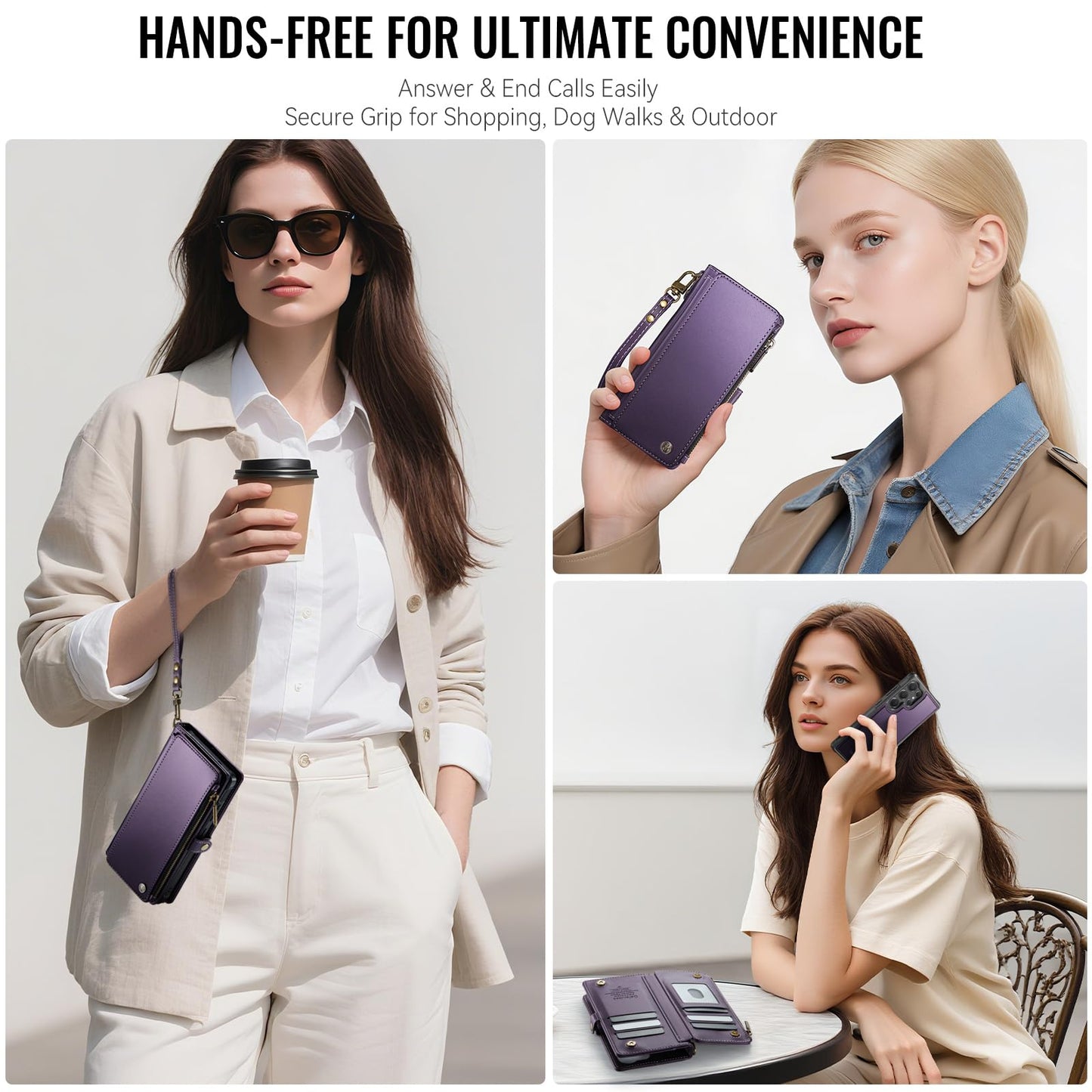 Defencase for Samsung Galaxy S24 Ultra Magnetic Wallet Case Compatible with Magsafe with RFID Blocking Zipper & Card Holder Women, PU Leather Detachable Phone Case for Galaxy S24 Ultra 6.8", Purple