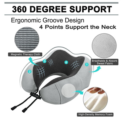urnexttour Travel Pillow and Blanket Set Neck Pillow Airplane Memory Foam for Traveling Compact with Bag Grey