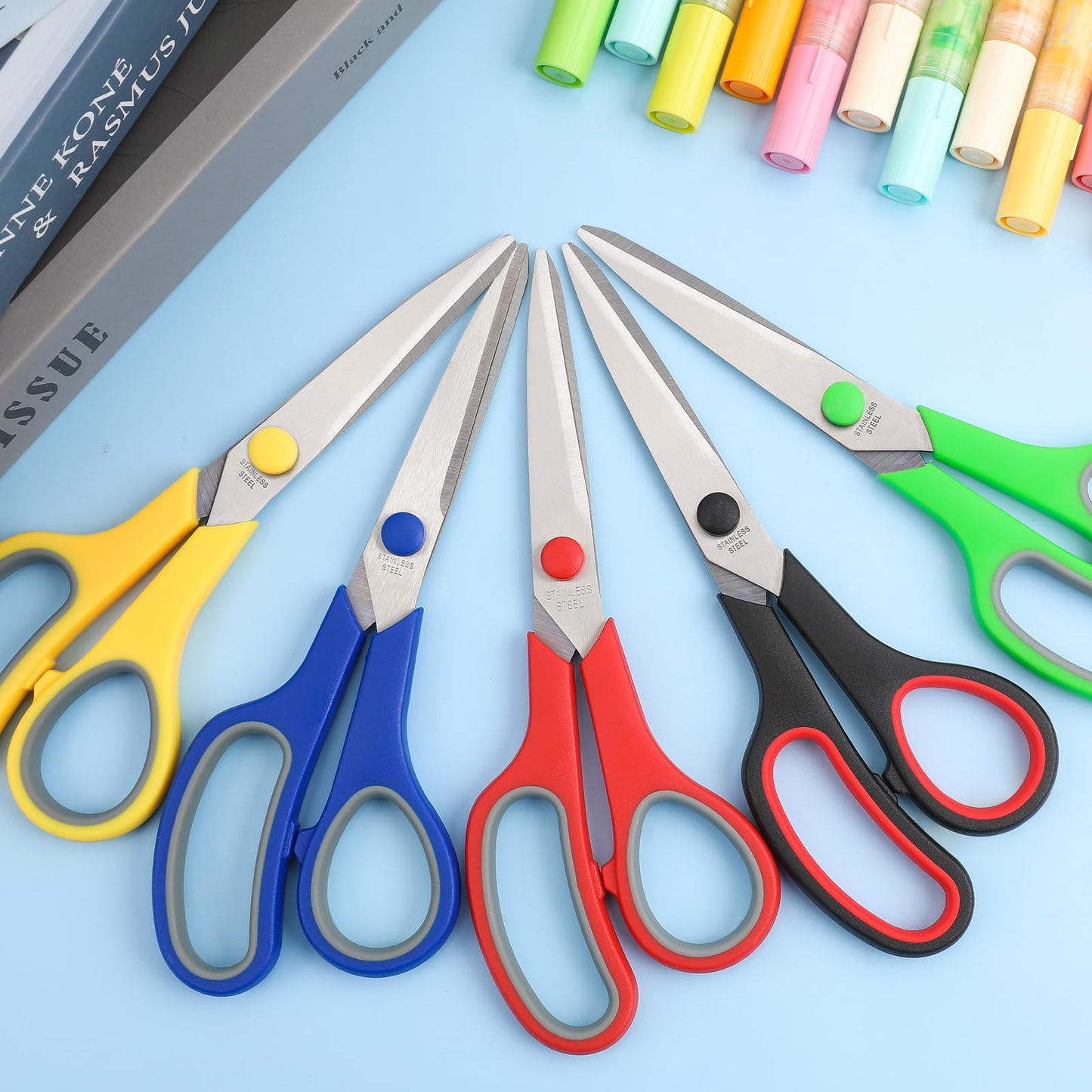 BURVAGY 8" 10 Pack All Purpose Heavy Duty Scissors- Comfort-Grip Sharp Scissors for Office School Sewing Fabric Craft High/Middle School Student Teacher Scissor, Right/Left Hand