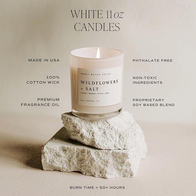 Sweet Water Decor Merry and Bright Soy Christmas Candle - Bayberry, Clove, Nutmeg, and Cedar Scented Holiday Candles for Home - 11oz White Jar + Wood Lid, 50+ Hour Burn Time, Made in The USA
