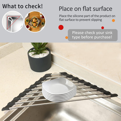 Ahyuan Roll up Dish Drying Rack Over The Sink Kitchen Roll up Sink Drying Rack Portable Dish Drainer Foldable Dish Drying Rack (Warm Gray, 17.8''X17'')