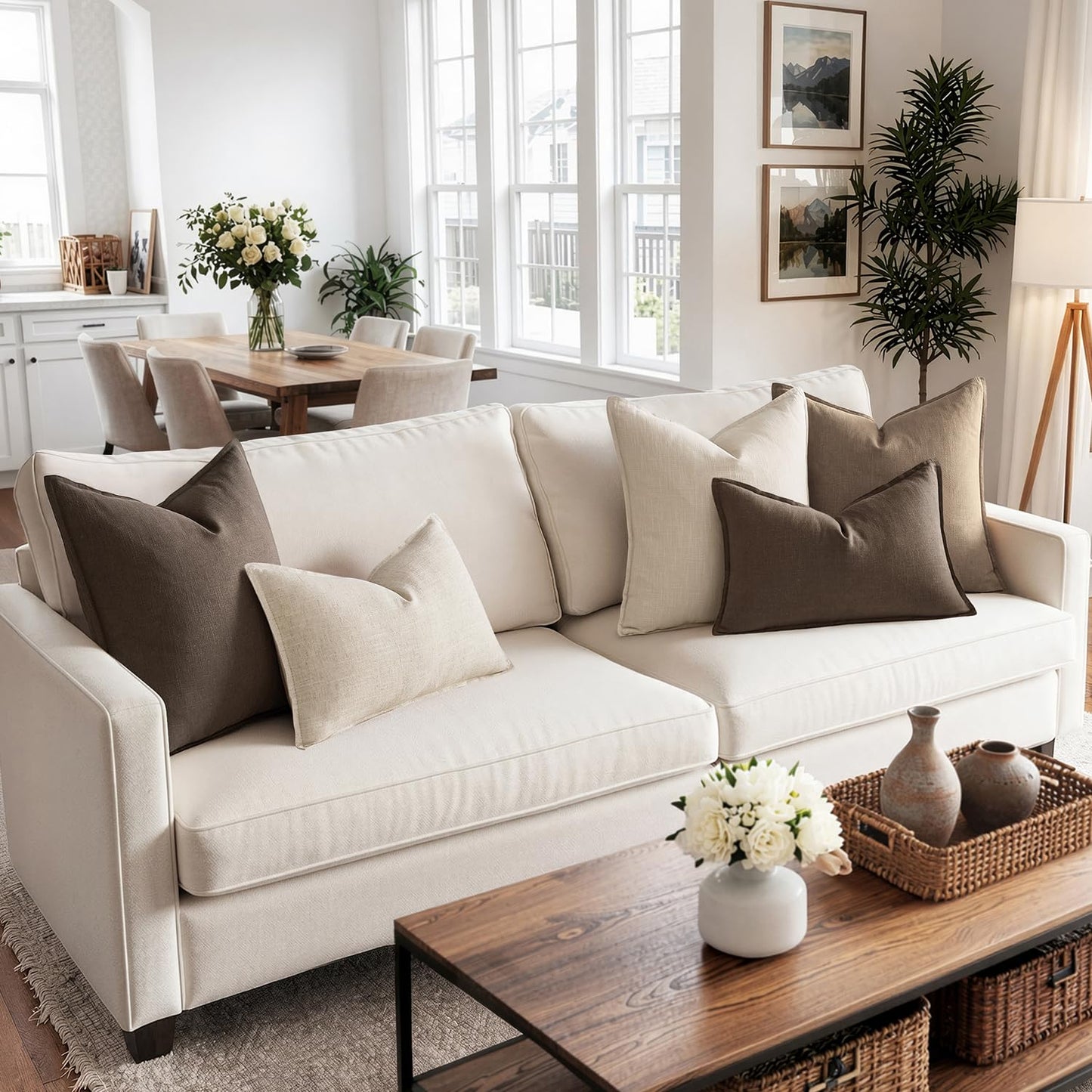 MIULEE Decorative Linen Lumbar Pillow Covers 12x20 Inch Natural Beige Boho Farmhouse Neutral Christmas Couch Throw Pillows for Bed Pack of 1 Accent Modern Pillowcase Sofa Livingroom Home Decor