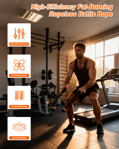 Ropeless Battle Ropes- Adjustable Portable Low-Impact Workout Equipment for Home Gym, Fitness Equipment for HIIT, Cardio & Muscle Training, Fat Burning for Men, Women & Fitness Enthusiasts (Black)
