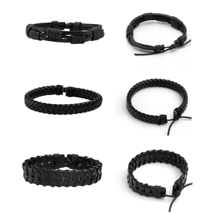 MILAKOO Braided Leather Bracelet for Men Women Cuff Wrap Bracelet Adjustable Black and Brown