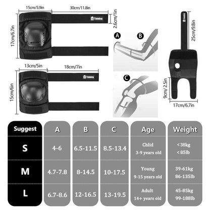 Tanden Skateboard Protective Gear Youth Knee Pads and Elbow Pads Set, Elbow and Knee Pads for Roller Skating Wrist Guards Skateboarding Pads