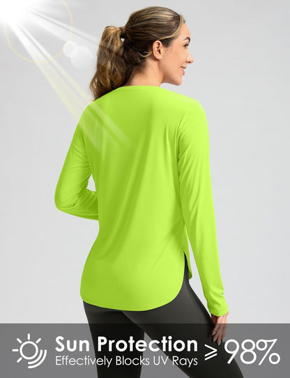 Women's Sun Shirts UPF 50+ Long Sleeve UV Protection Shirt Lightweight Quick Dry Workout Hiking Tops for Women(Bright Green,S)