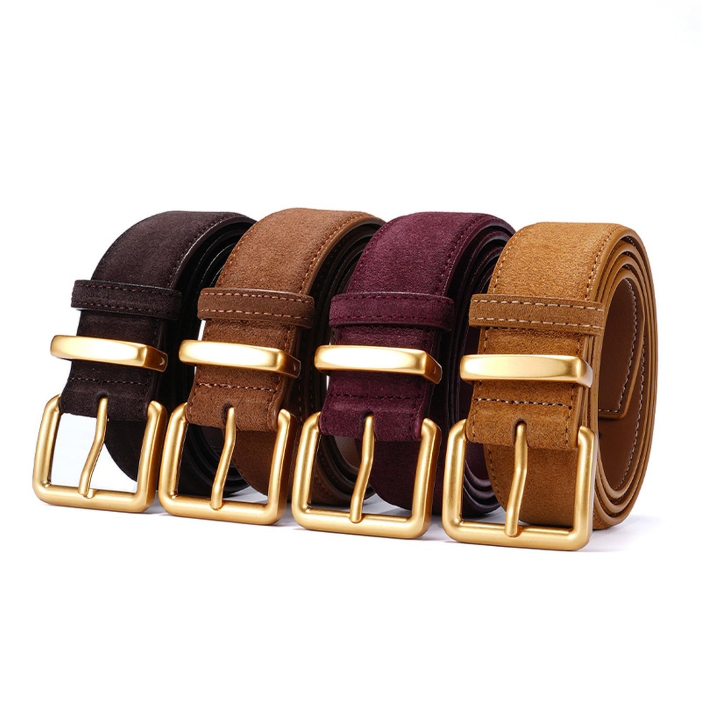 Wide Suede Belt Women Genuine Leather Ladies Waist Belt for Jeans Dress Casual Square Gold Buckle 1.3"(33mm) Wide Tan