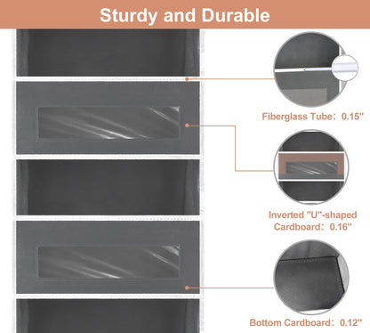 2 Packs 5-Tier Over The Door Organizer with 10 Side Mesh Pockets, 48 lbs Load Capacity, 3 Hooks Design, Hanging Organizer with Clear Windows for Bathroom, Bedroom, Nursery, Kitchen-Grey