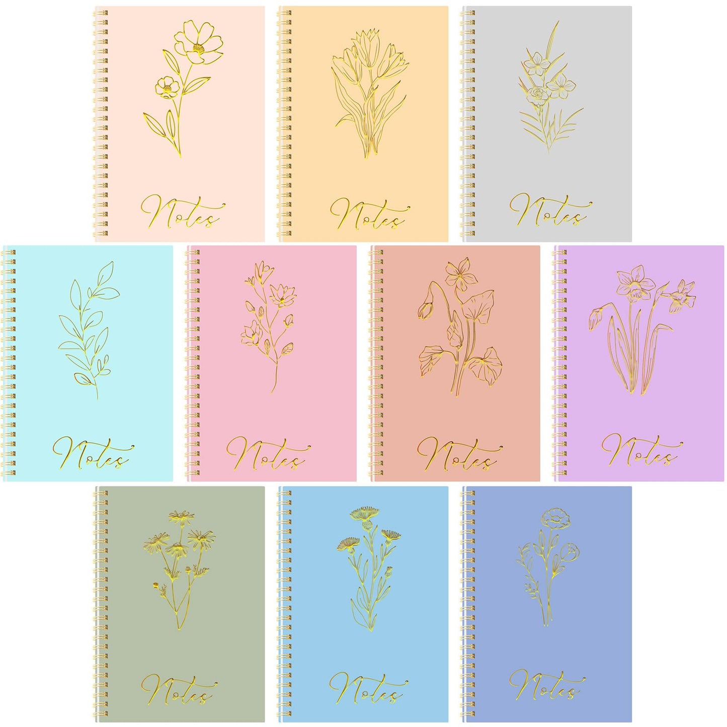 Cholemy 10 Pack Spiral Notebook Aesthetic School Supplies A5 Cute Morandi Pastel Floral Notebook Writing Journals for Student College Ruled Journals 100 Pages/ 50 Sheets for Women Office Gift