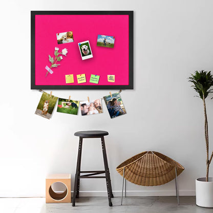 Pink Bulletin Boards Cork Board with Felt, 17"x13" Large Display Pin Board Vision Board for Walls, Jewelry, Notes, Collection, Photos, Office, Wood Framed(Black) & Felt(Pink), 2pc