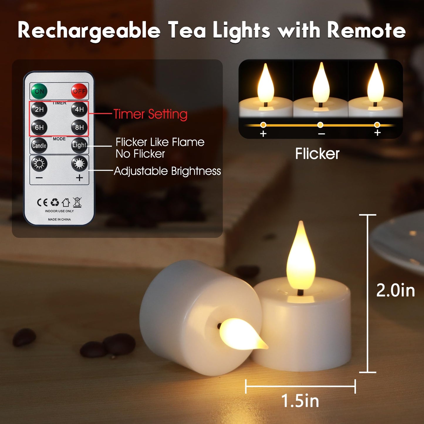 FREEPOWER Rechargeable Flameless Tea Lights with Charging Base & Remote Timer, 12 Pack USB Rechargeable Tealights Candles Battery Operated, Flickering Realistic for Home Christmas Wedding Decor