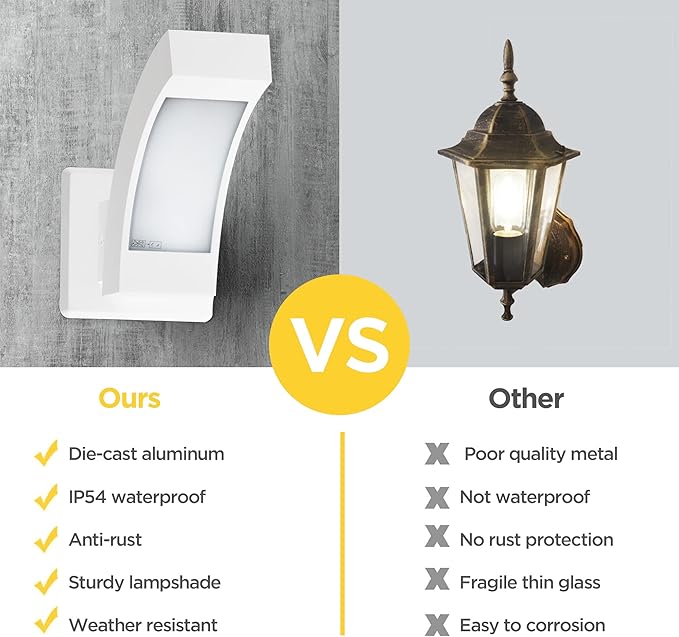 2 Pack LED Porch Light White Outdoor Wall Lights for Garage Patio IP54 Waterproof 600LM Modern Exterior Wall Mount Lamp IP54 Waterproof
