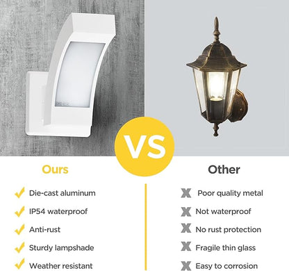 2 Pack LED Porch Light White Outdoor Wall Lights for Garage Patio IP54 Waterproof 600LM Modern Exterior Wall Mount Lamp IP54 Waterproof