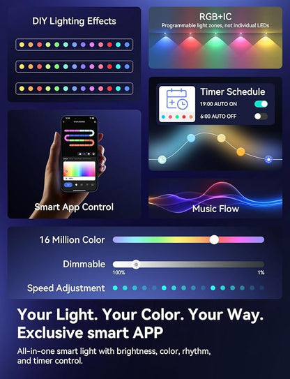 Permanent Outdoor Lights for Halloween, RGB+IC Smart Outdoor Lights for House, 150ft with 75 LED, IP67 Waterproof LED Lights for Halloween Christmas Decorations, Work with Remote, APP