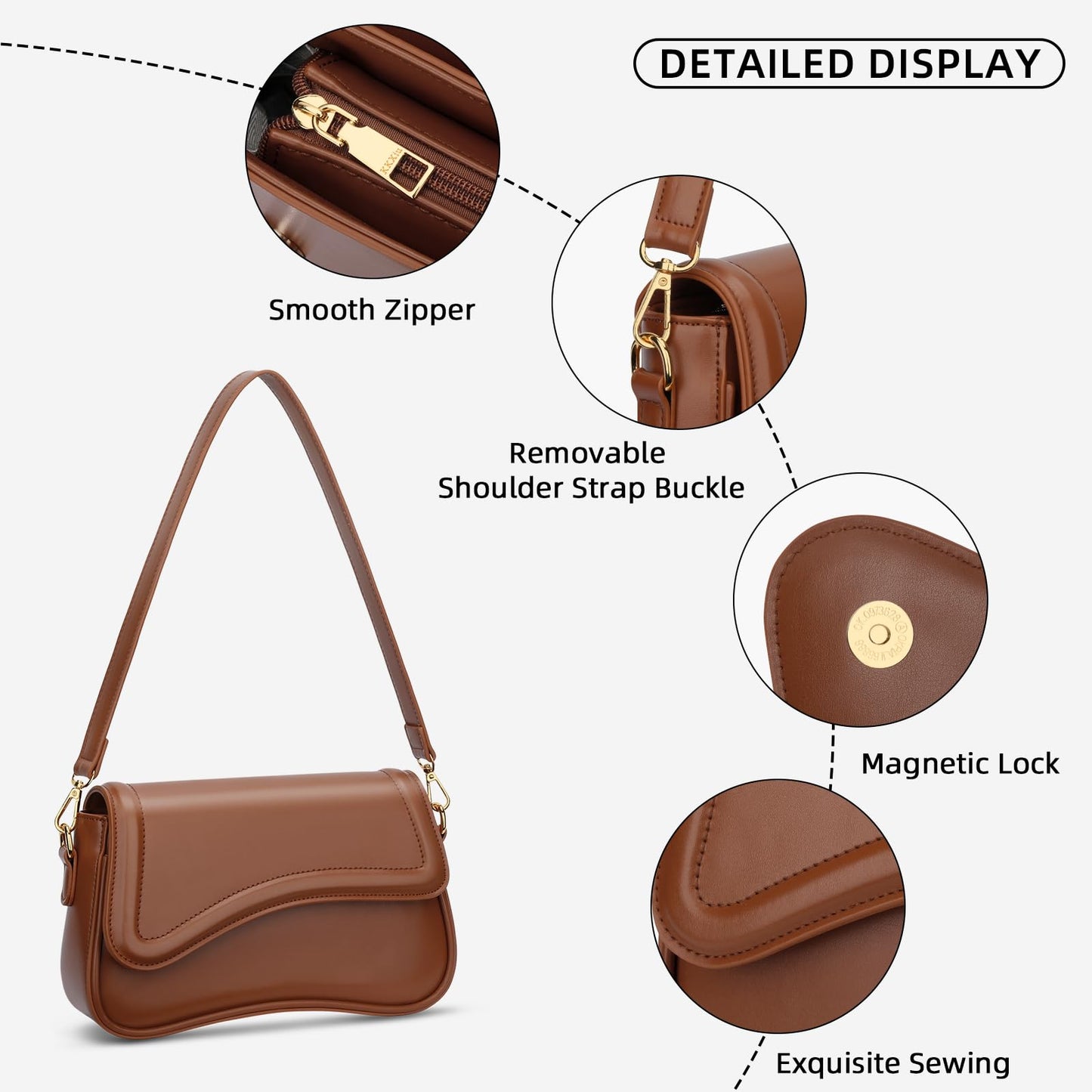 KKXIU Shoulder Bag for Women Small Clutch Purses Cute Hobo Handbag Trendy Underarm Bag-Dark Brown
