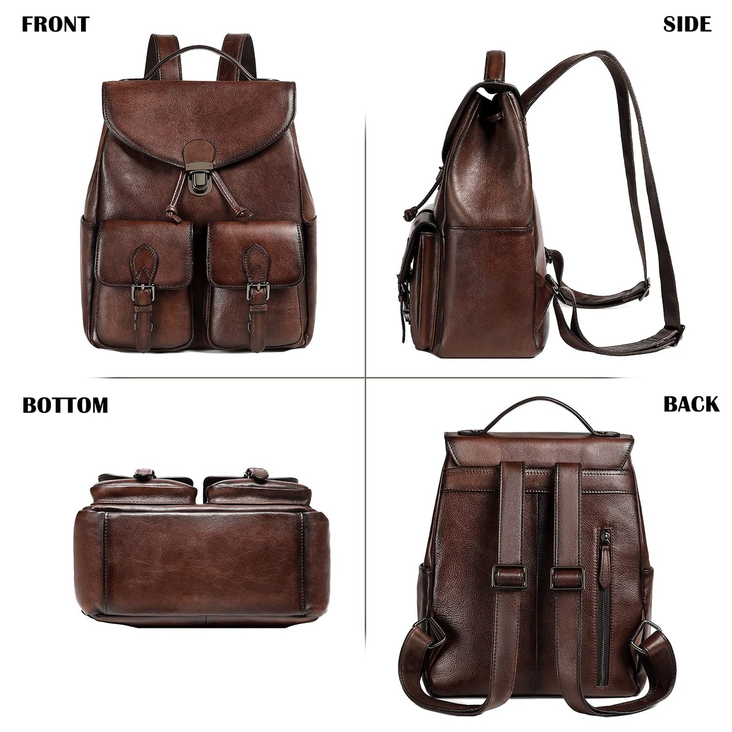 COOLCY Women Vintage Genuine Leather Backpack Purse Fashion Rucksack Practical and Stylish Retro Daypack Bag (Coffee)