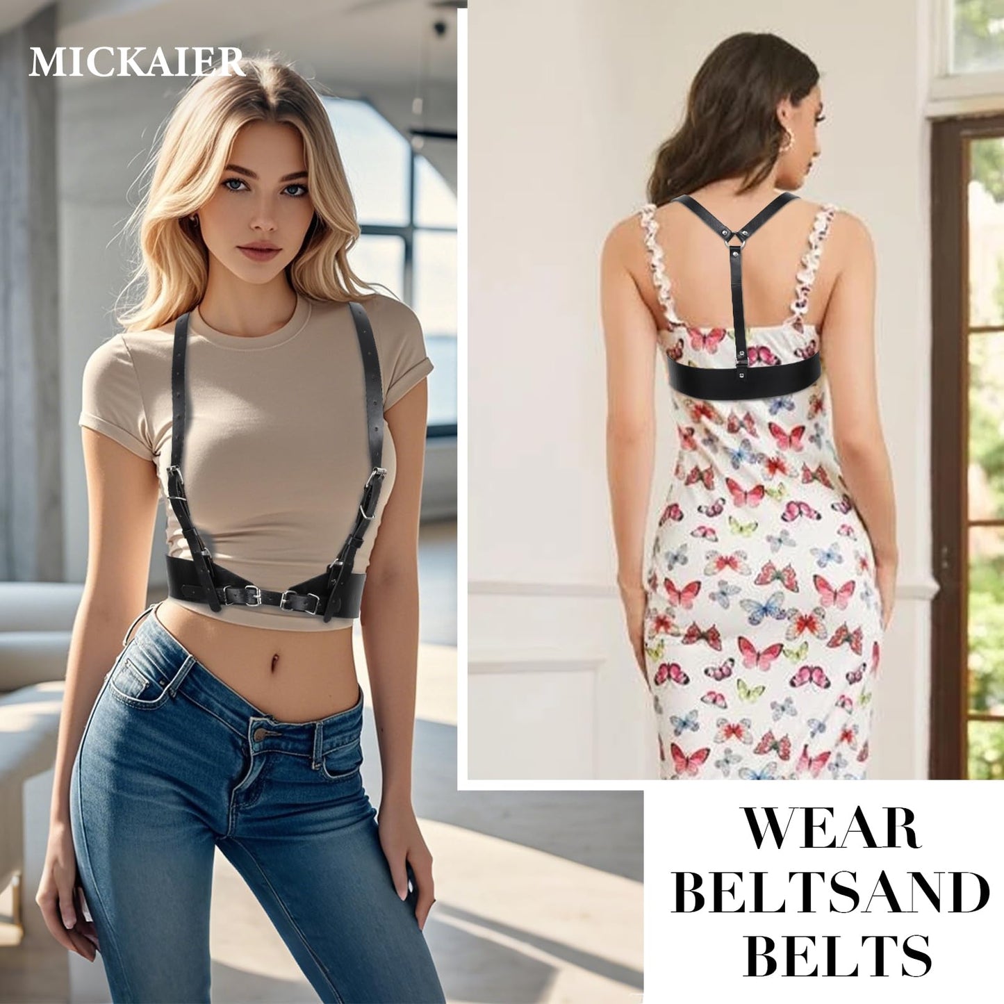 MICKAIER Punk Women's Belt, Fashion Women's Waistband Outerwear Outerwear Black Corset Belt, Adjustable (Fit for Waist Size 28''-33'')