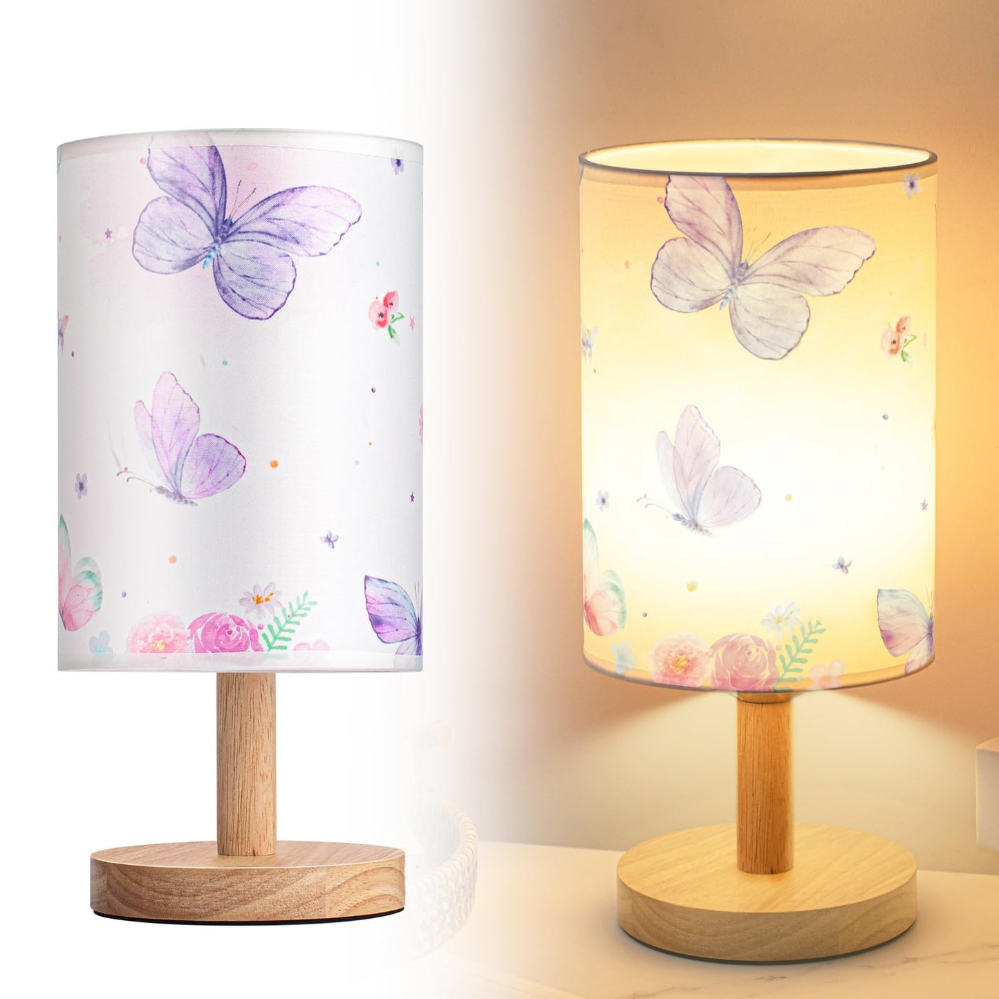 Tujoe Butterfly Lamp Purple Desk for Kids Lamp Fabric Nightstand Table Lamps Bedside Decor for Girl Kids Reading Bedroom Living Room Home Office Christmas Gift