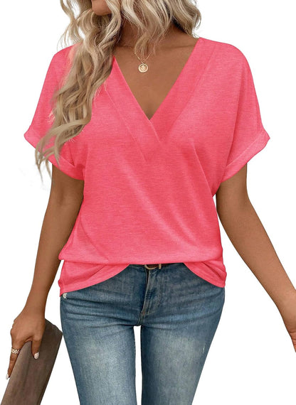 T Shirts Short Sleeve V Neck Tees Womens Tops Beach Vacation Fashion Clothes 2025 Casual Summer Spring Fall Outfits