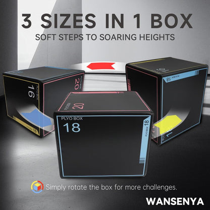 Wansenya 3-in-1 Dense Foam Plyometric Jump Box,20"x18"x16",Stable Non-Slip Box Jumps for Home Gym,Exercise Foam Plyo Box for Fitness Training-Step-Ups,Split Squats,Dips, Box Jump Cube