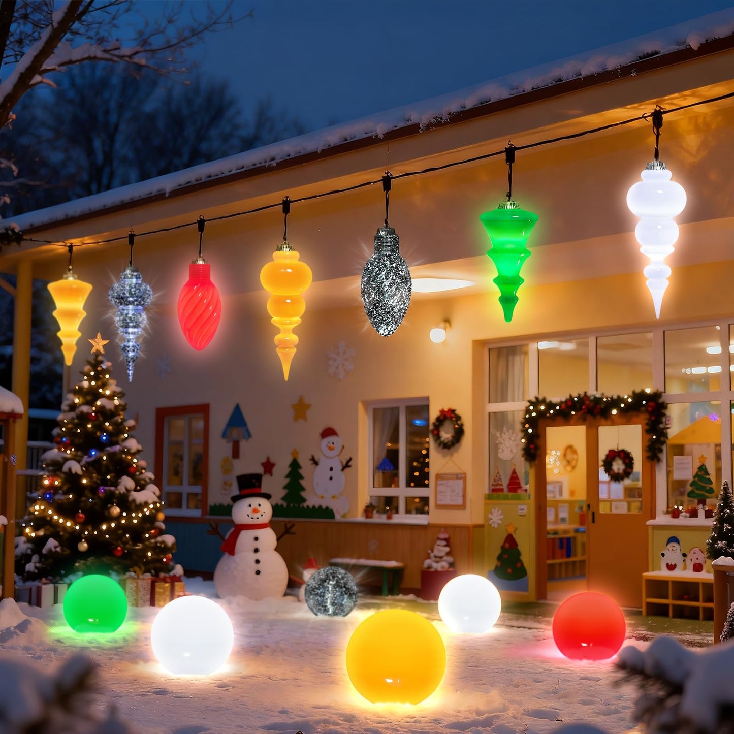 Lanpn 4 Pcs 6" Outdoor LED Ornament, Large Christmas Battery Powered Ball Lights, Xmas Tree Sphere Bulb Decor with Dark Sensor, Christmas Lighted Ornaments for Lawn Garden Yard Patio, Green