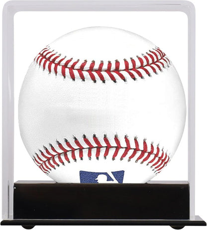 UV Protection Softball Display Case - Clear Cube for 12-Inch Balls | Black Plastic Stand